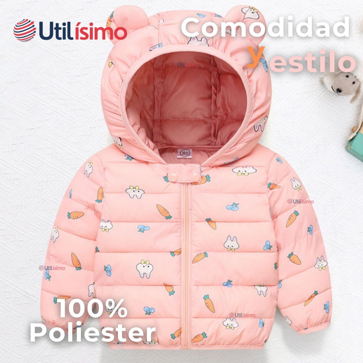 JUMP KIDS - Parka Térmica Con Capucha Y Orejitas Niña Estampado Conejito Rosado
