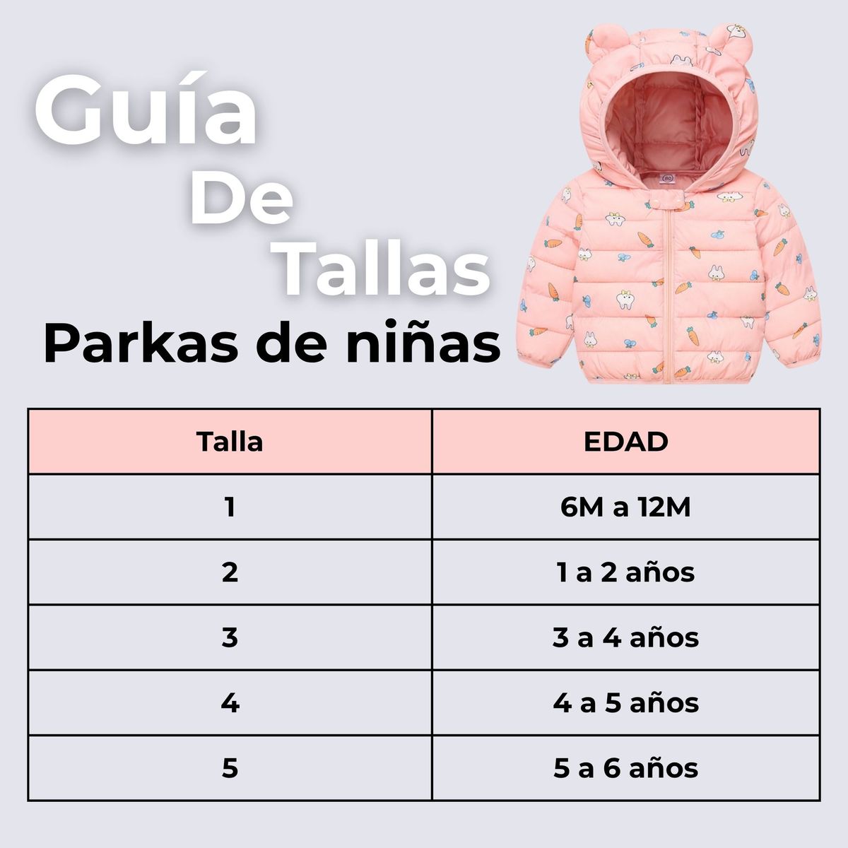 JUMP KIDS - Parka Térmica Con Capucha Y Orejitas Niña Estampado Conejito Rosado