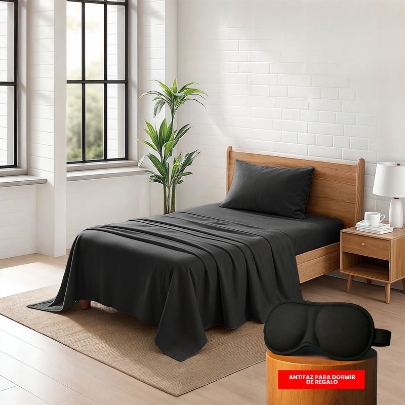 OKAERI - JUEGO DE SABANAS 200 HILOS TWIN XL OKAERI - Negro - 1 plaza