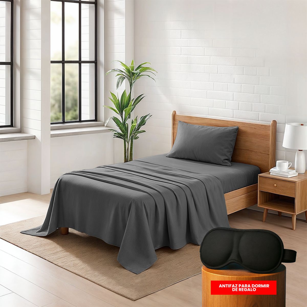 OKAERI - JUEGO DE SABANAS 200 HILOS TWIN XL OKAERI - Gris oscuro - 1 plaza