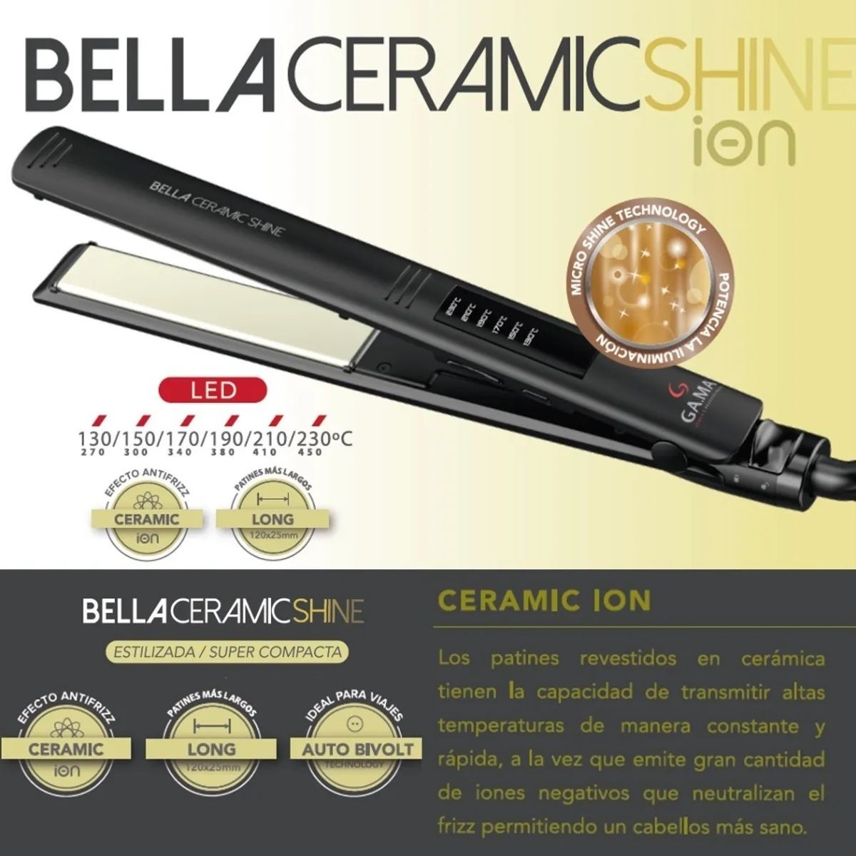 GAMA - Plancha Gama Bella Ceramic Shine Led