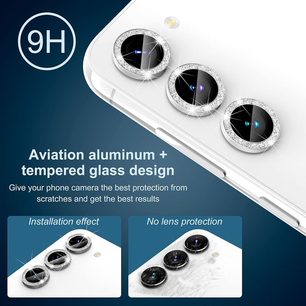 JOIGO - Protector De Lente De Camara Para Samsung S23 / S23 Plus Brillo Plateado