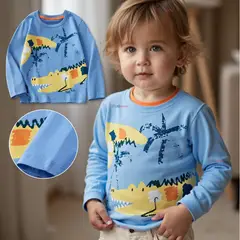 JUMP KIDS - Polera Algodón Manga Larga Niño Camiseta Cocodrilo Azul