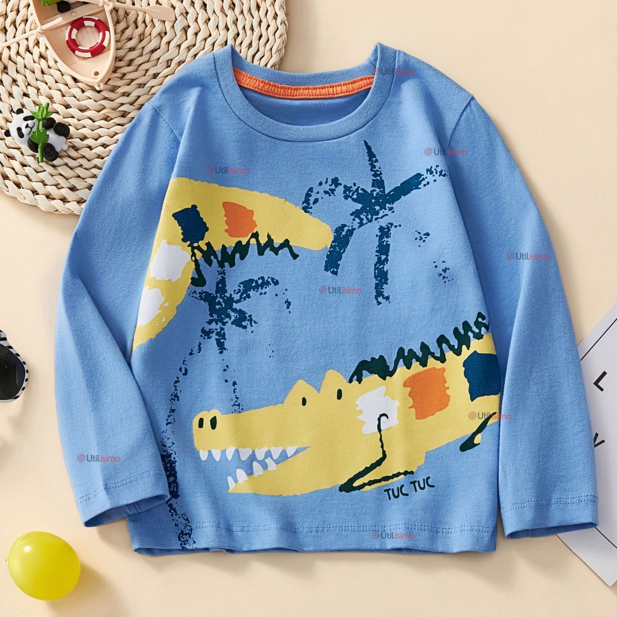 JUMP KIDS - Polera Algodón Manga Larga Niño Camiseta Cocodrilo Azul