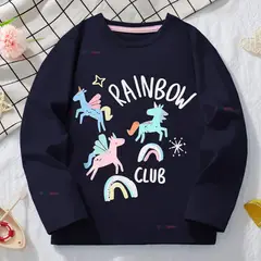 JUMP KIDS - Polera Algodón Manga Larga Niña Camiseta Negro Unicornios