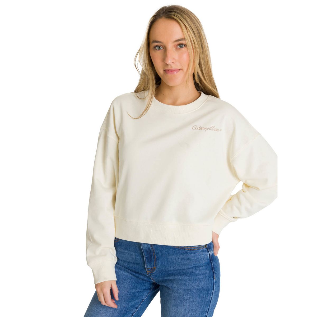 CAT - Polerón Full Zip Mujer Relaxed French Terry Blanco CAT