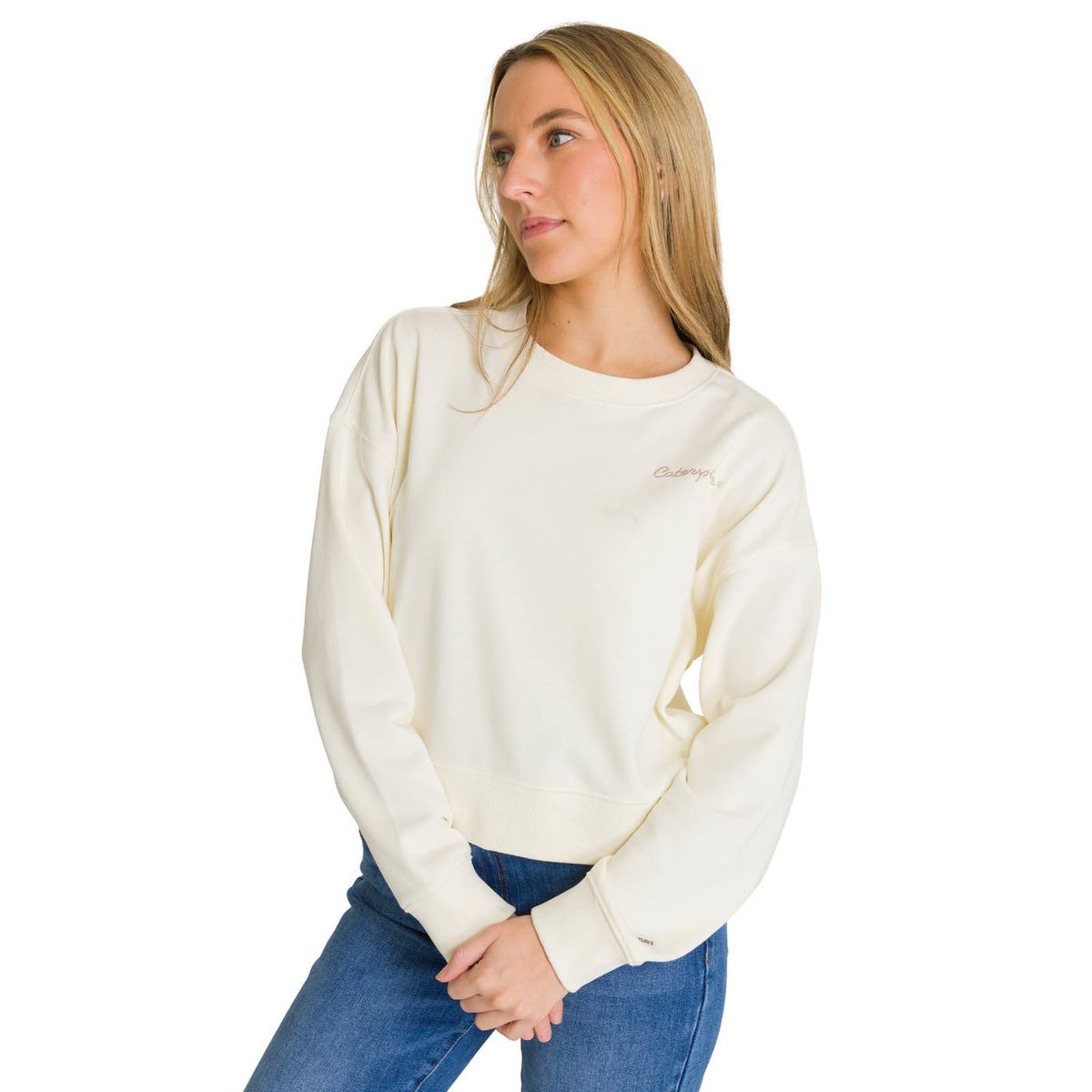 CAT - Polerón Full Zip Mujer Relaxed French Terry Blanco CAT