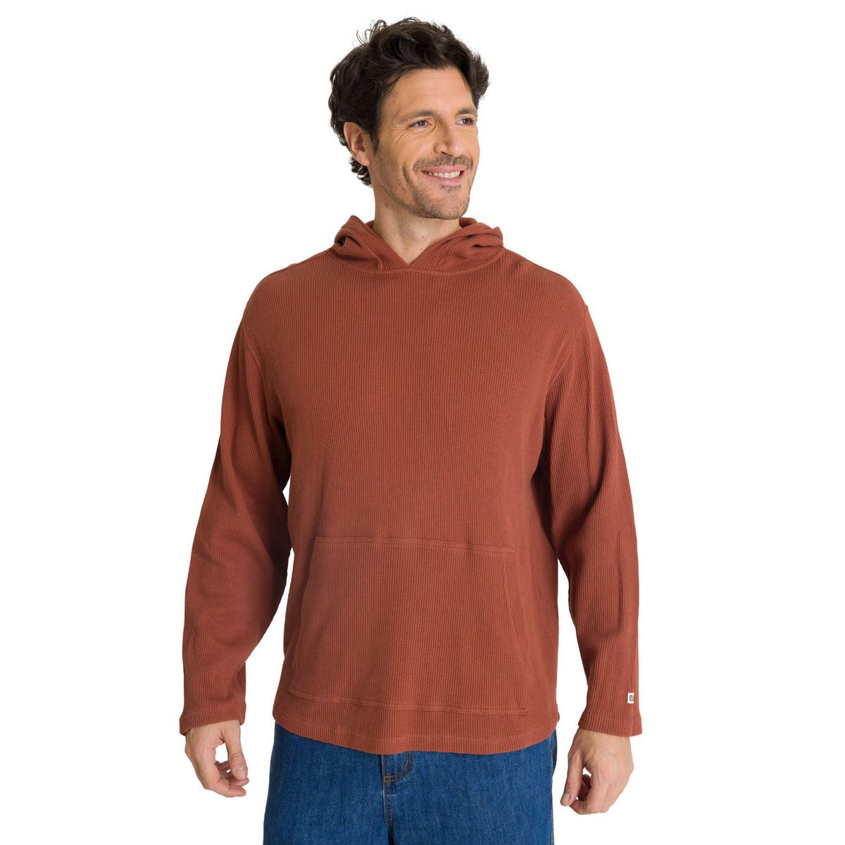 CAT - Polerón Con Gorro Hombre Waffle-Knit Terracota CAT