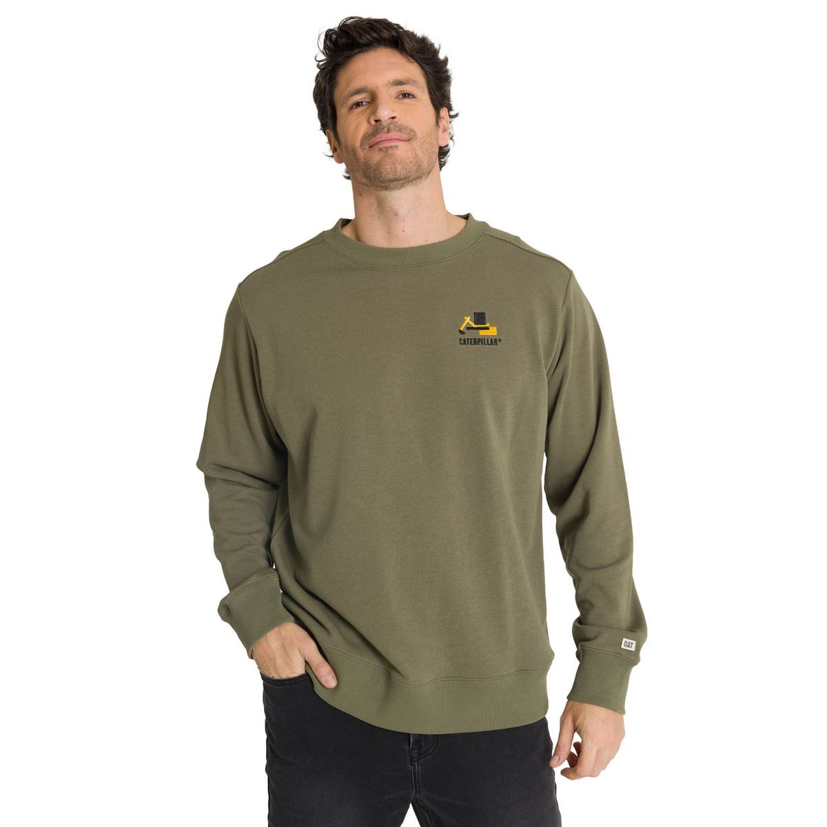 CAT - Polerón Crewneck Hombre Diseño French Terry Oliva CAT