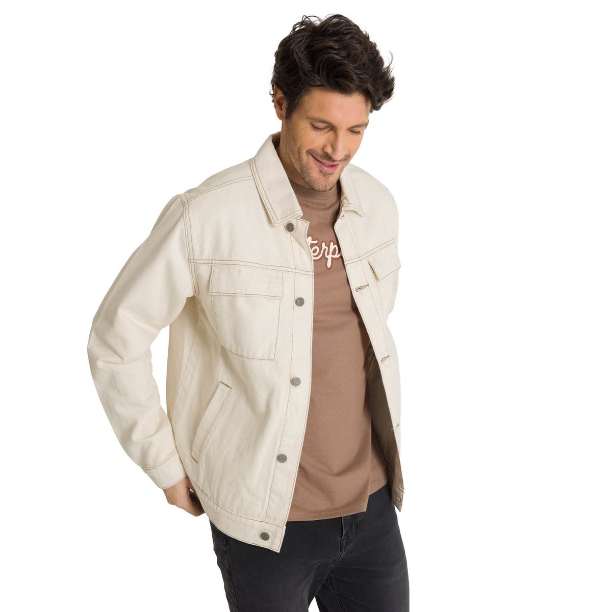 CAT - Chaqueta de Jeans Hombre Denim Work Beige CAT