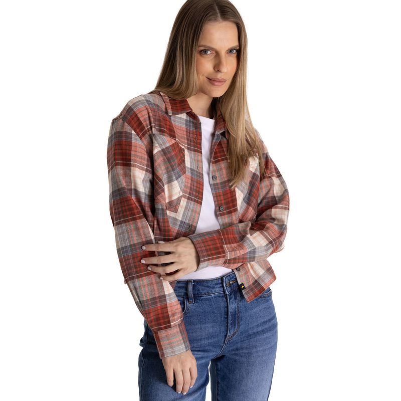 CAT - Camisa Manga Larga Mujer Cropped Flannel Terracota CAT