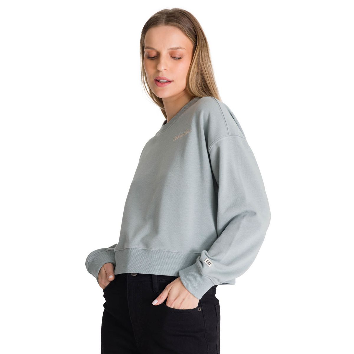 CAT - Polerón Crewneck Mujer Relaxed French Terry Celeste CAT