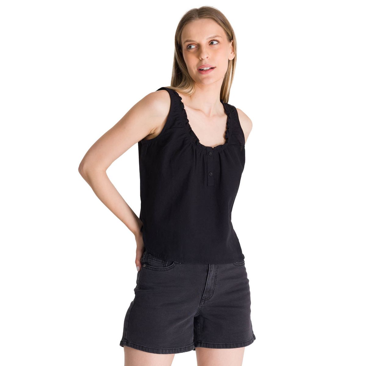 CAT - Blusa Sin Mangas Mujer U-Neck Negro CAT