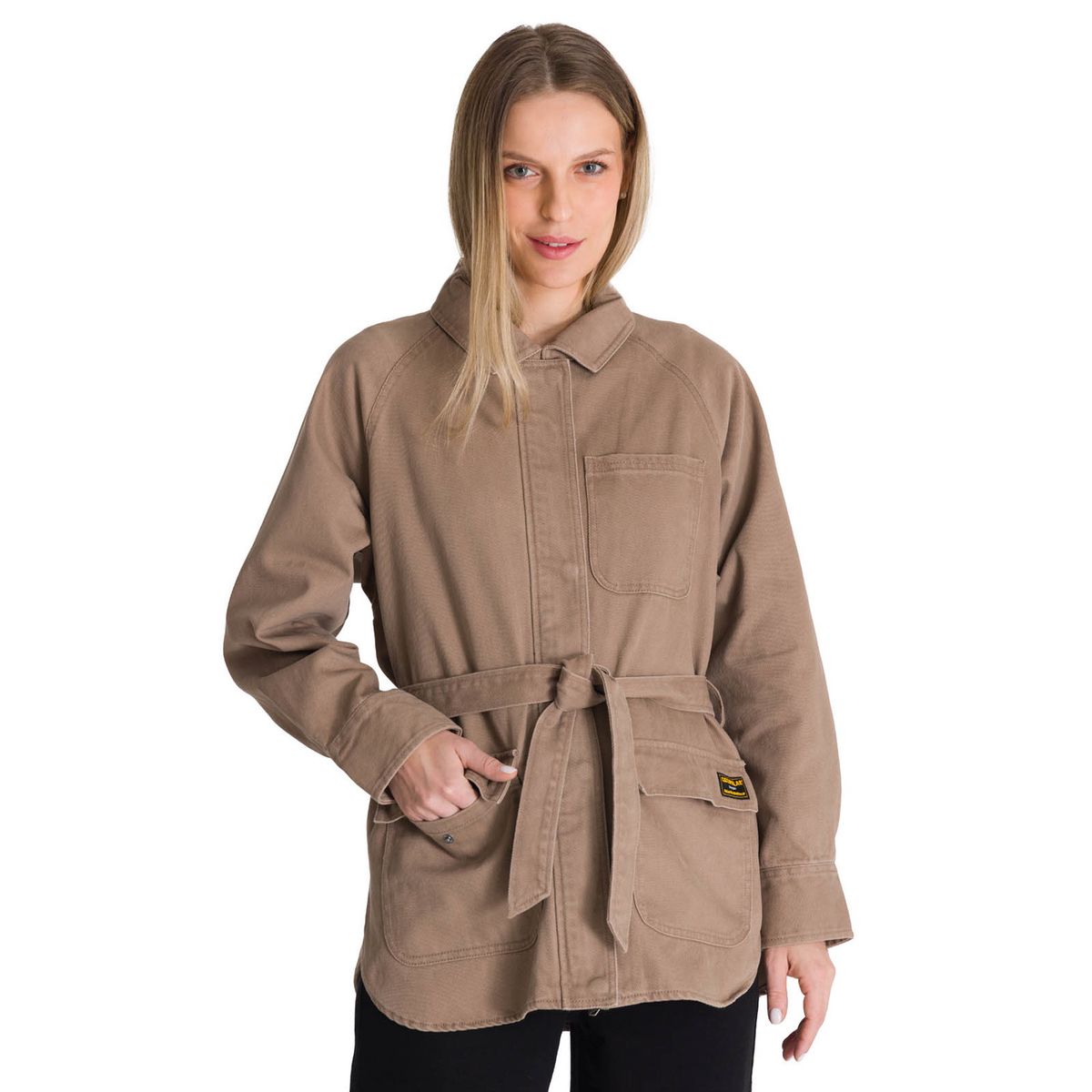 CAT - Chaqueta Larga Mujer Tie Waist Café CAT