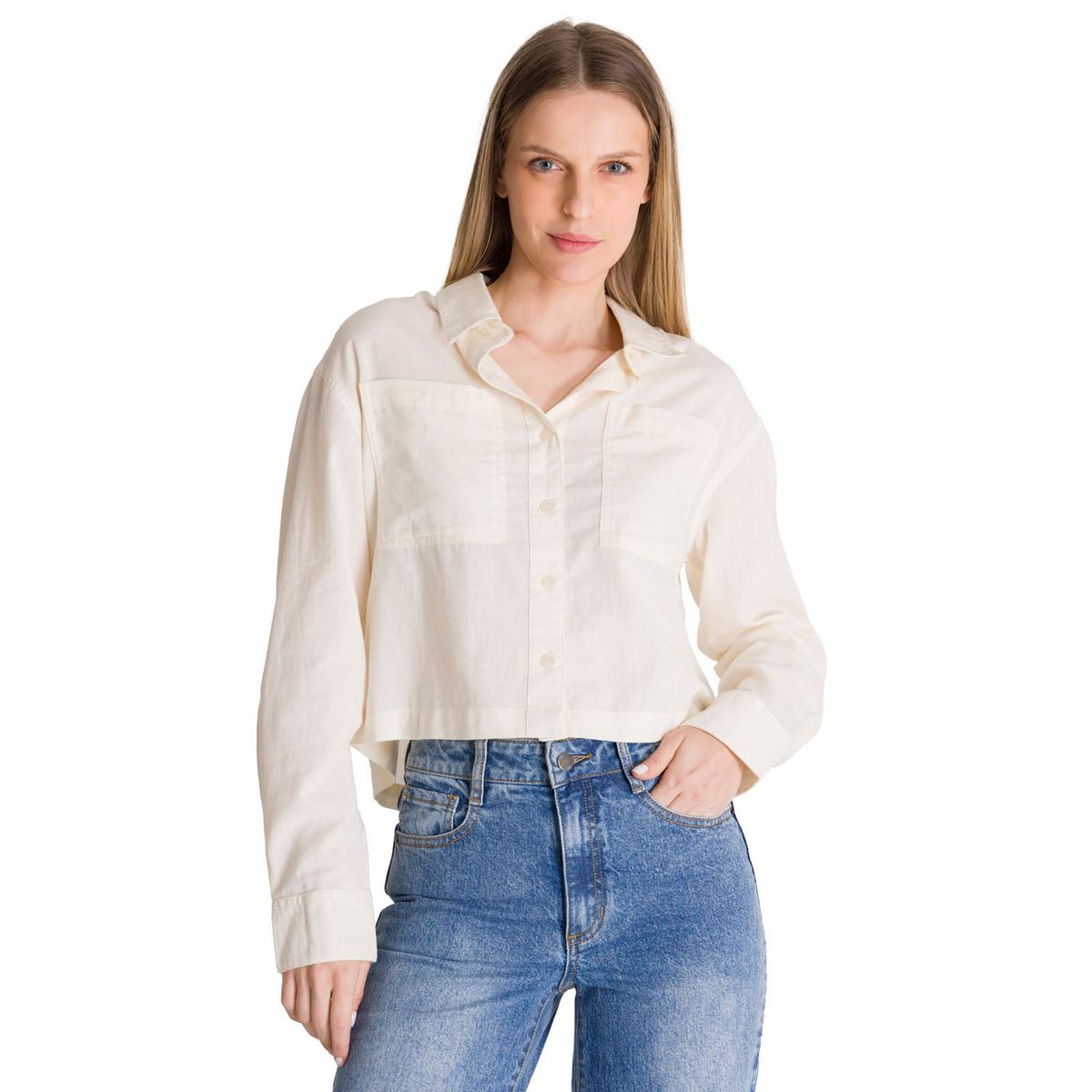 CAT - Camisa Manga Larga Mujer Lightweight Cropped Blanco CAT