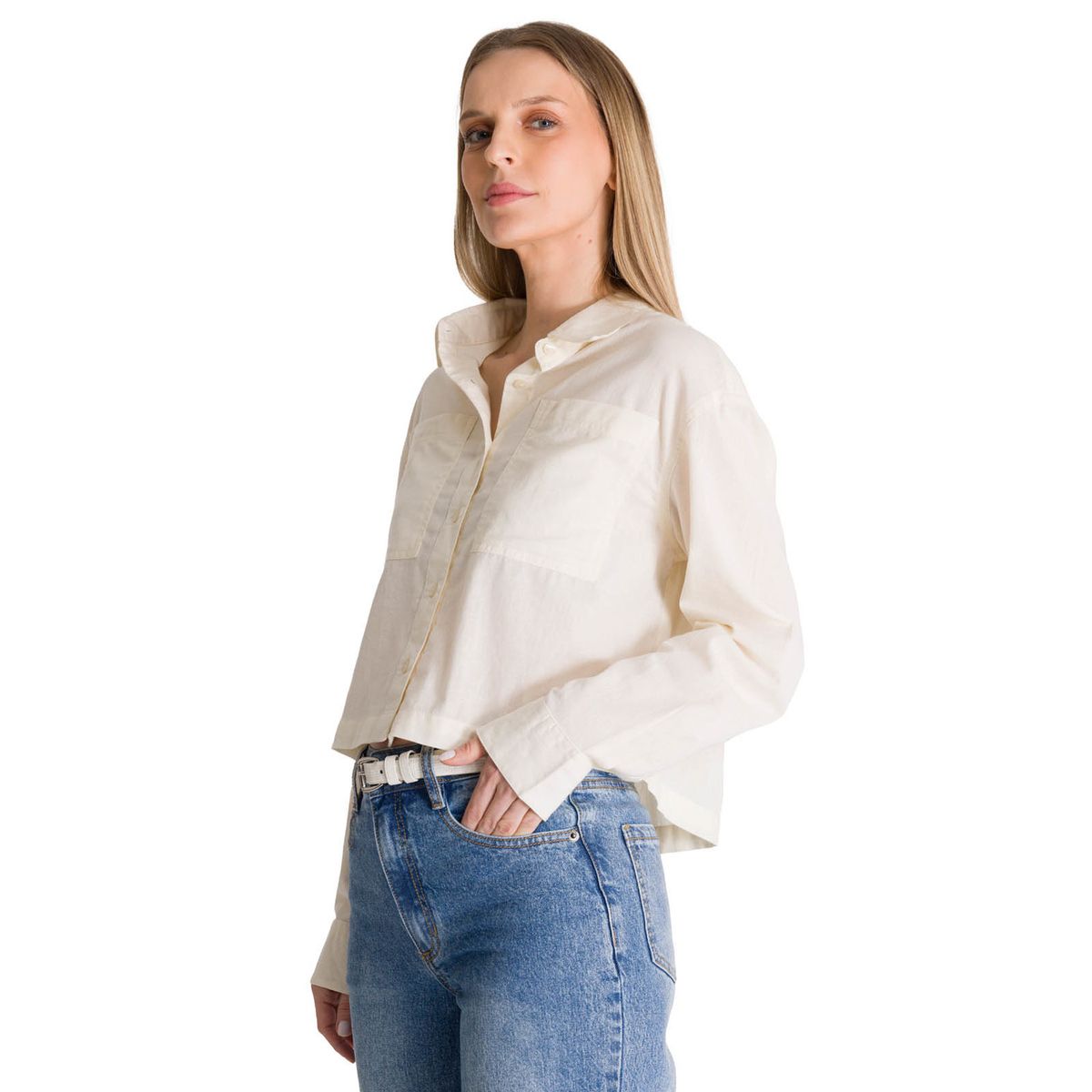 CAT - Camisa Manga Larga Mujer Lightweight Cropped Blanco CAT