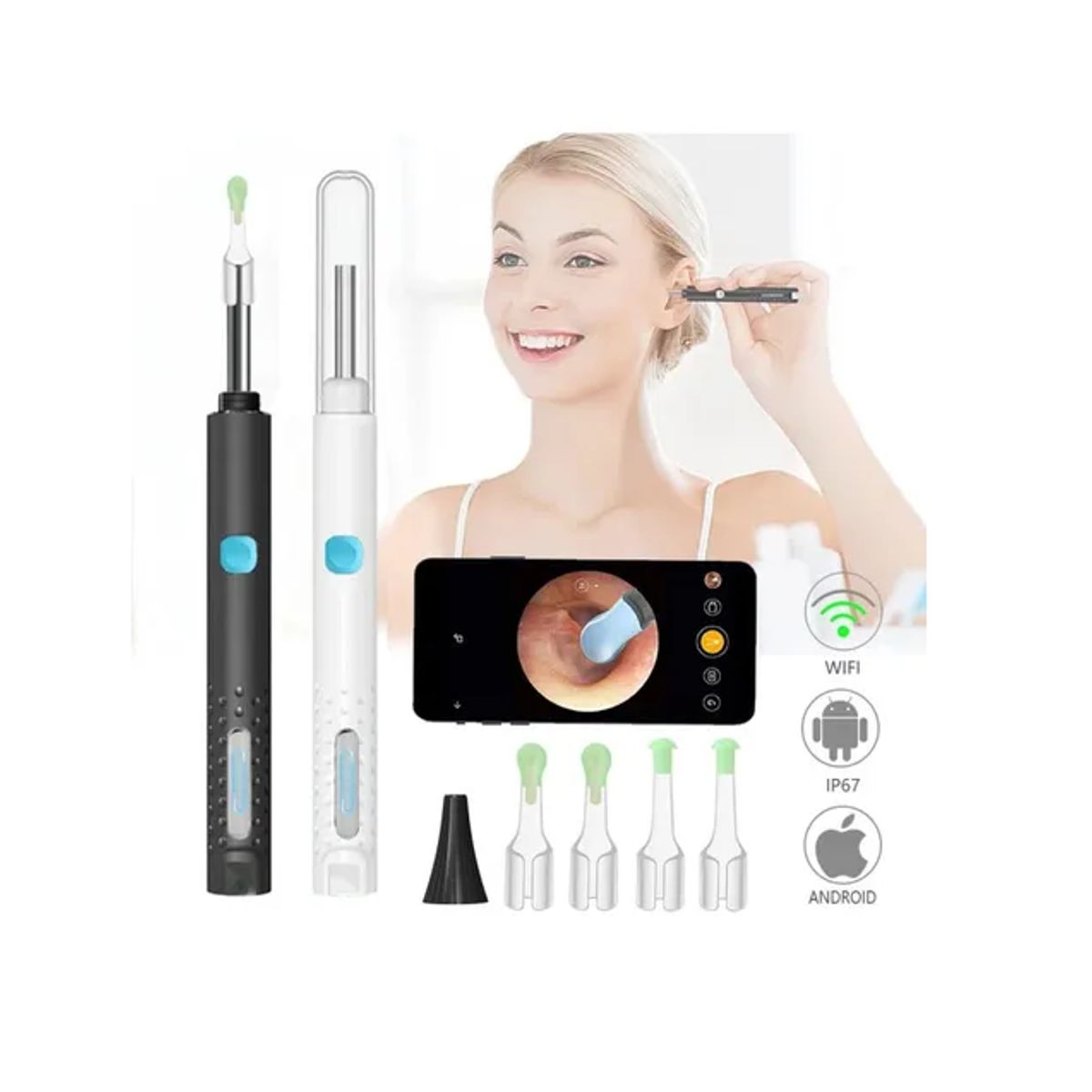 GENERICO - Kit De Limpieza De Oídos Con Cámara Otoscopio 1080p Wifi Color Blanco