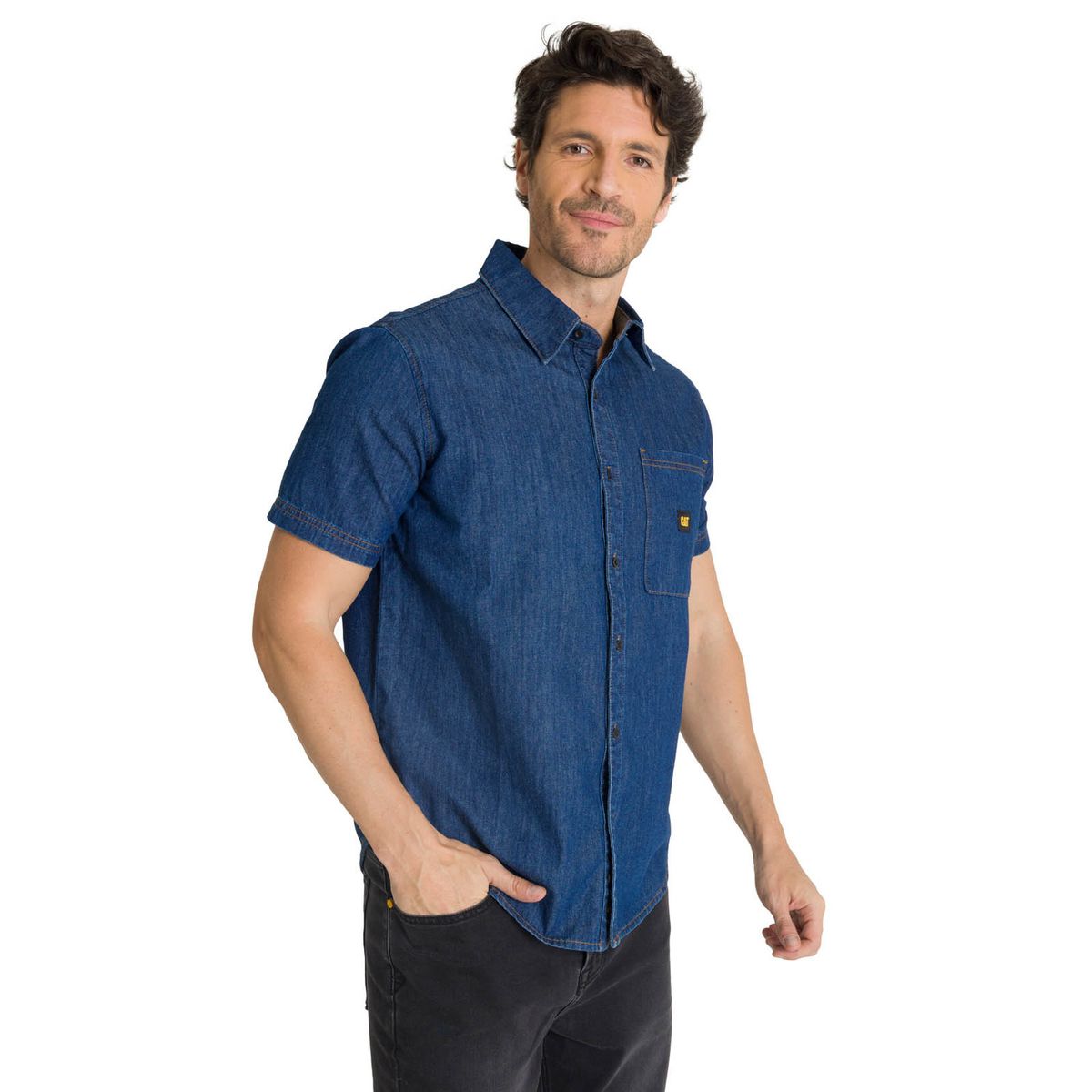 CAT - Camisa Manga Corta Hombre Denim Azul CAT