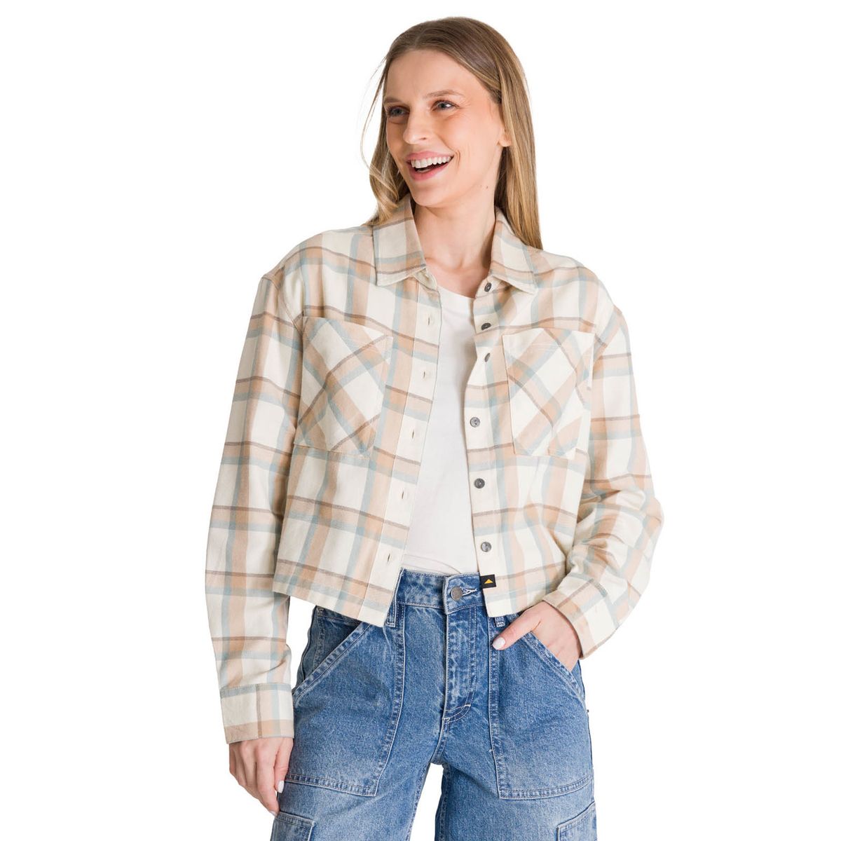 CAT - Camisa Manga Larga Mujer Cropped Flannel Beige CAT