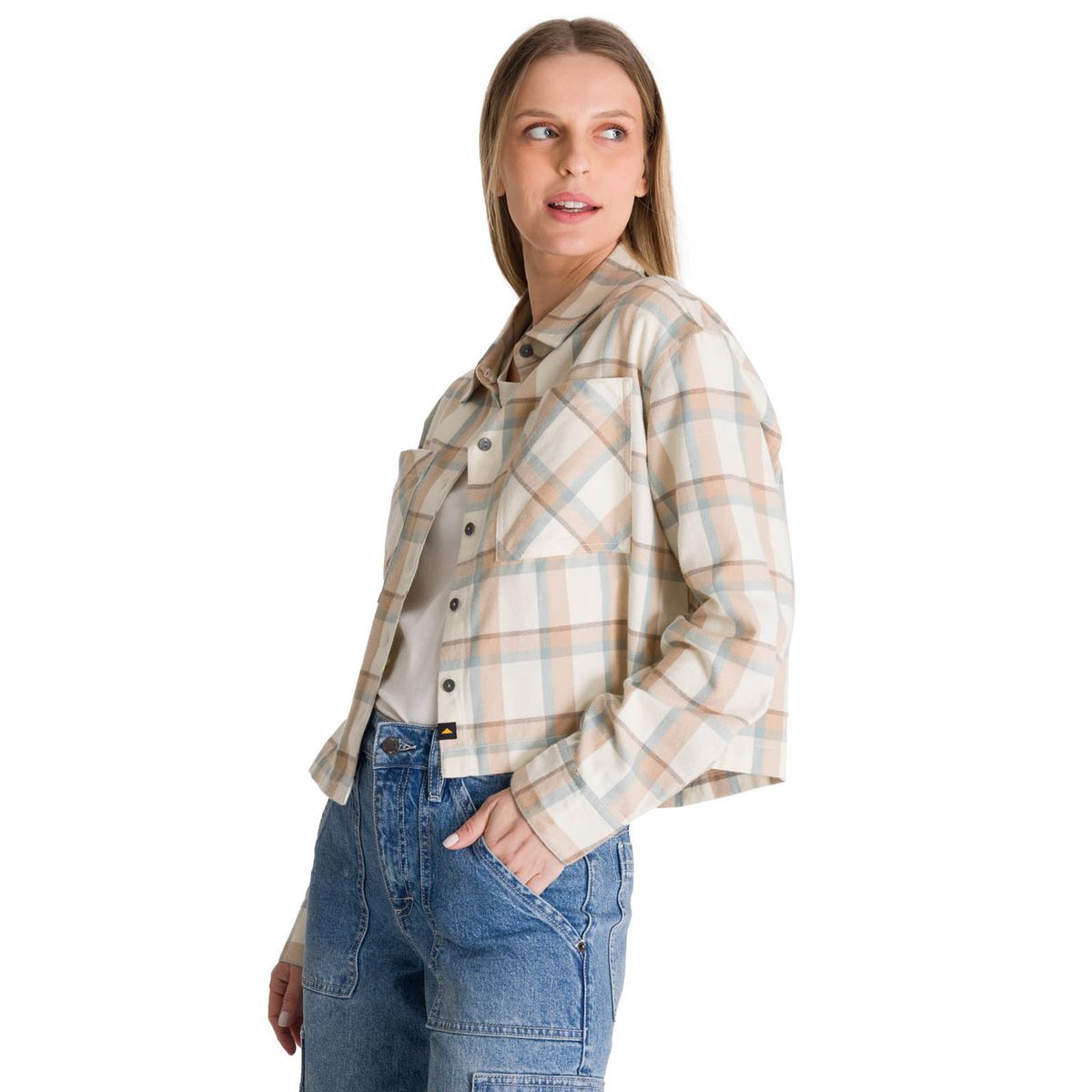 CAT - Camisa Manga Larga Mujer Cropped Flannel Beige CAT