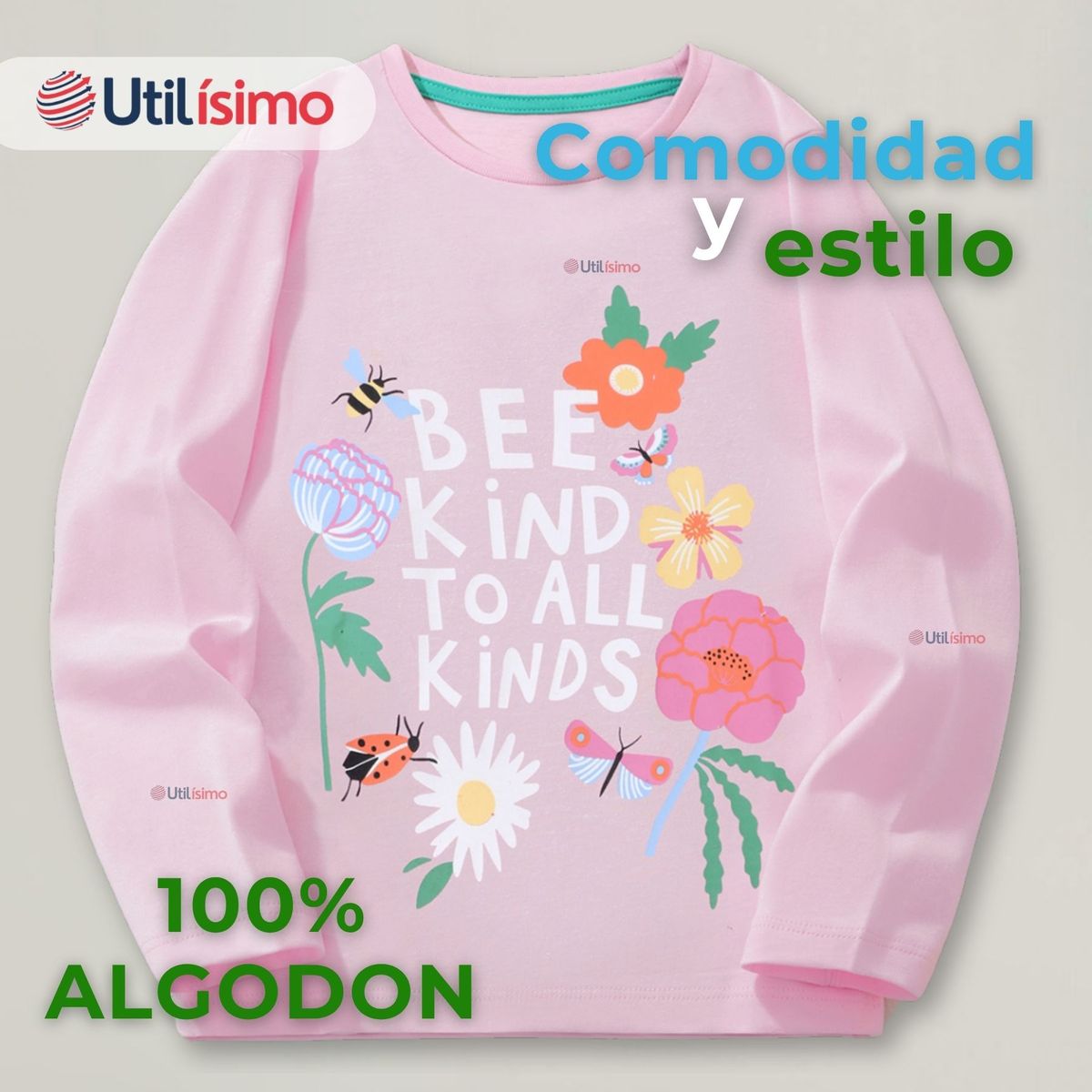 JUMP KIDS - Polera Algodón Manga Larga Niña Camiseta Flores Rosado
