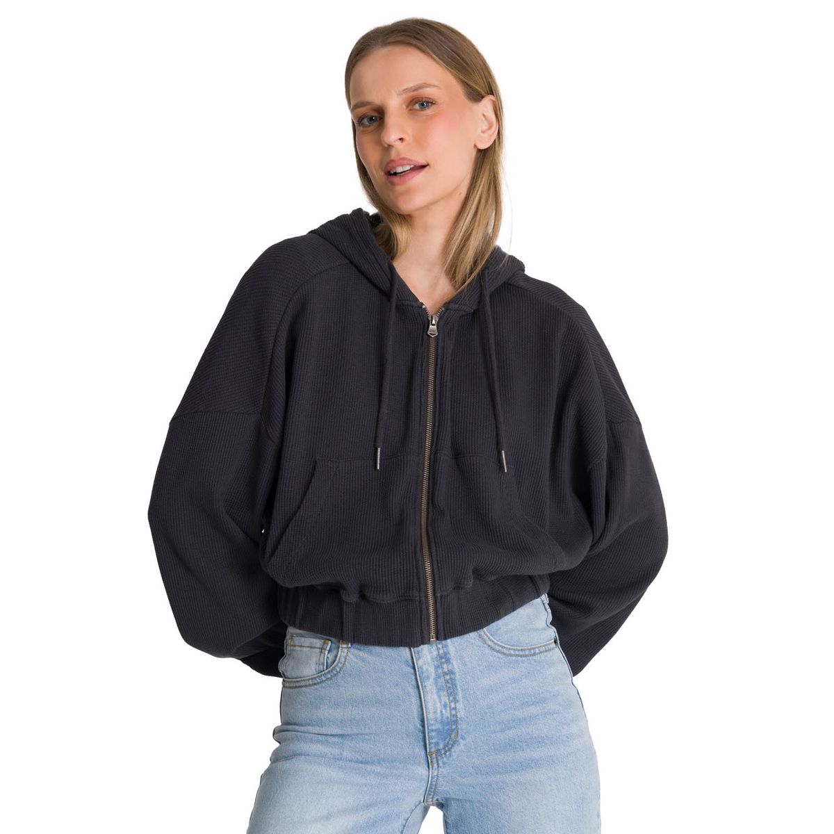 CAT - Polerón Con Gorro Mujer Waffle-Knit Grafito CAT