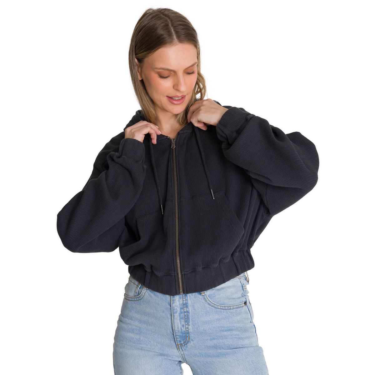 CAT - Polerón Con Gorro Mujer Waffle-Knit Grafito CAT