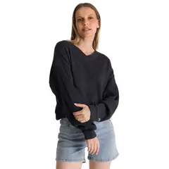 CAT - Polerón Cuello en V Mujer Oversize Waffle Grafito