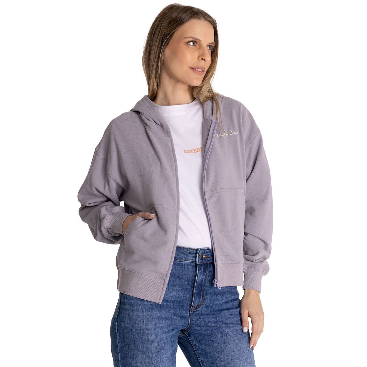 CAT - Polerón Crewneck Mujer Relaxed French Terry Lila CAT