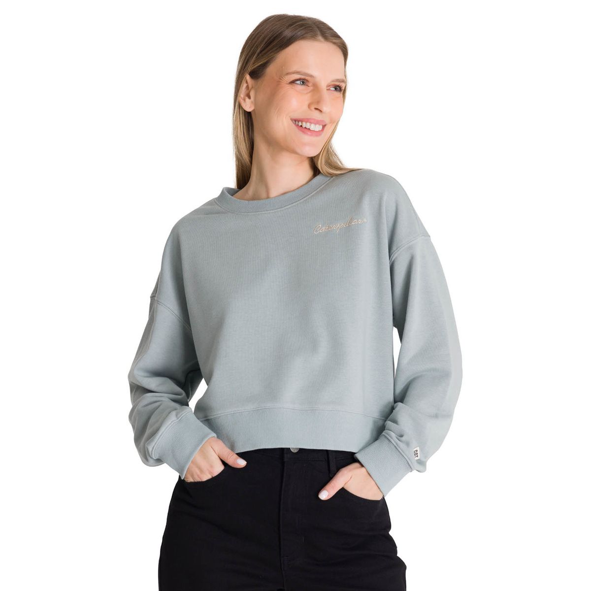 CAT - Polerón Crewneck Mujer Relaxed French Terry Celeste CAT