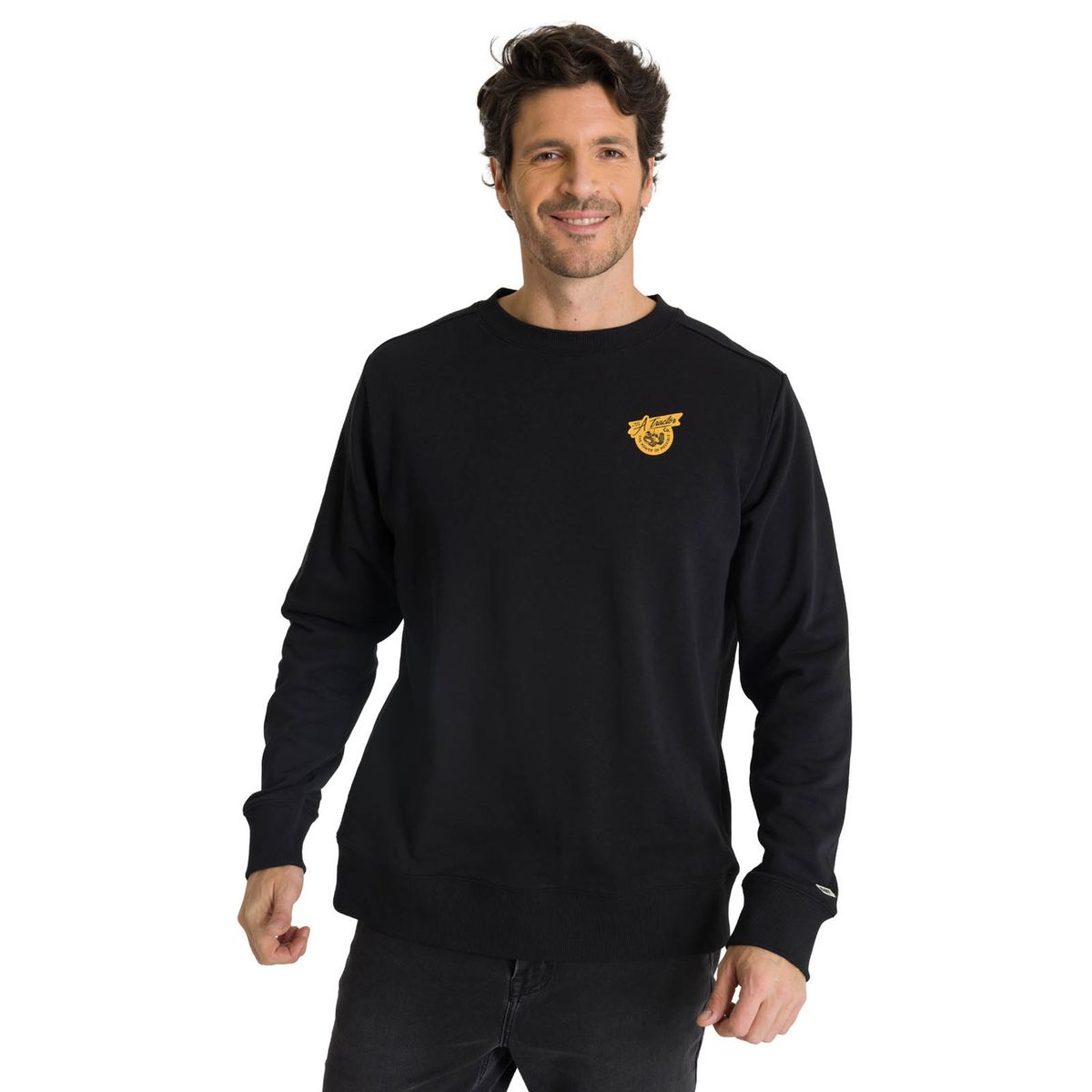 CAT - Polerón Crewneck Hombre Diseño French Terry Negro CAT