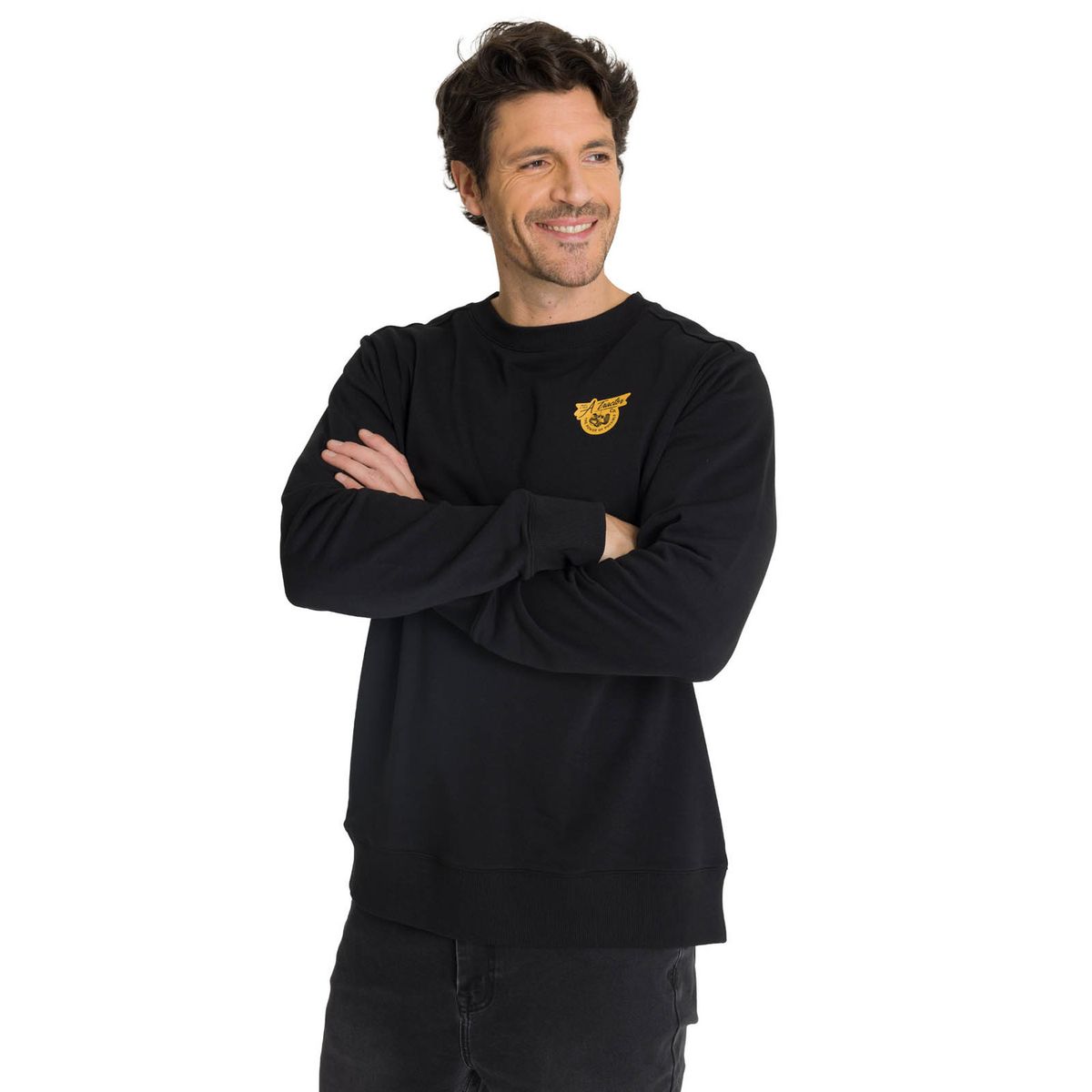 CAT - Polerón Crewneck Hombre Diseño French Terry Negro CAT