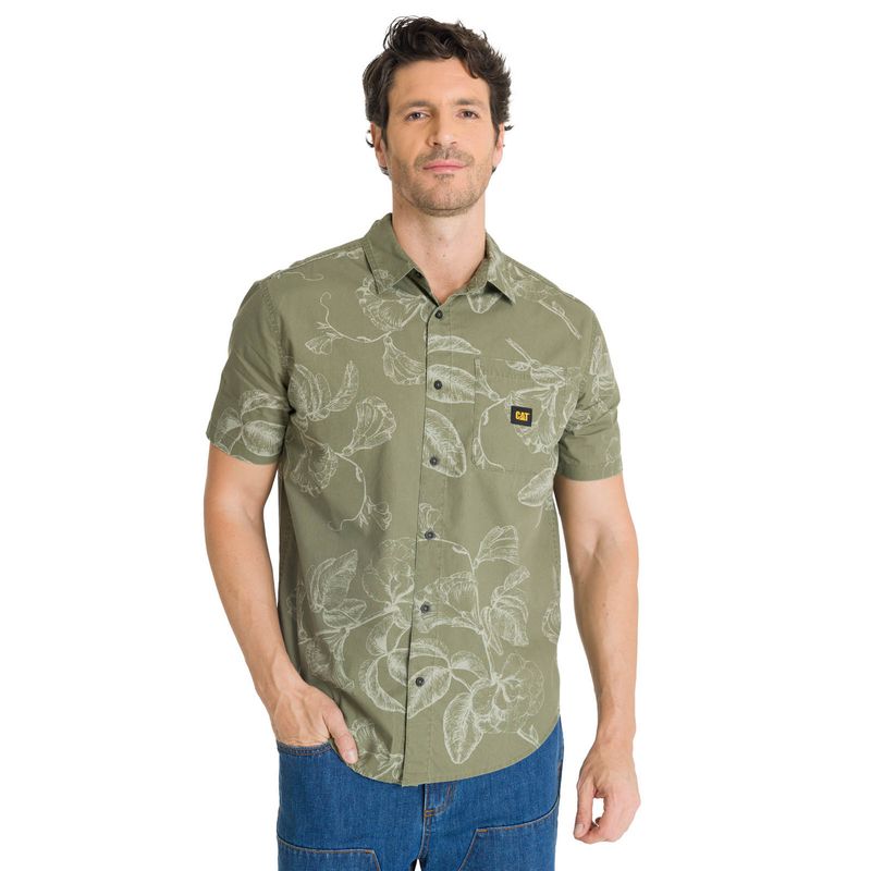 CAT - Camisa Manga Corta Hombre Printed Poplin Verde CAT