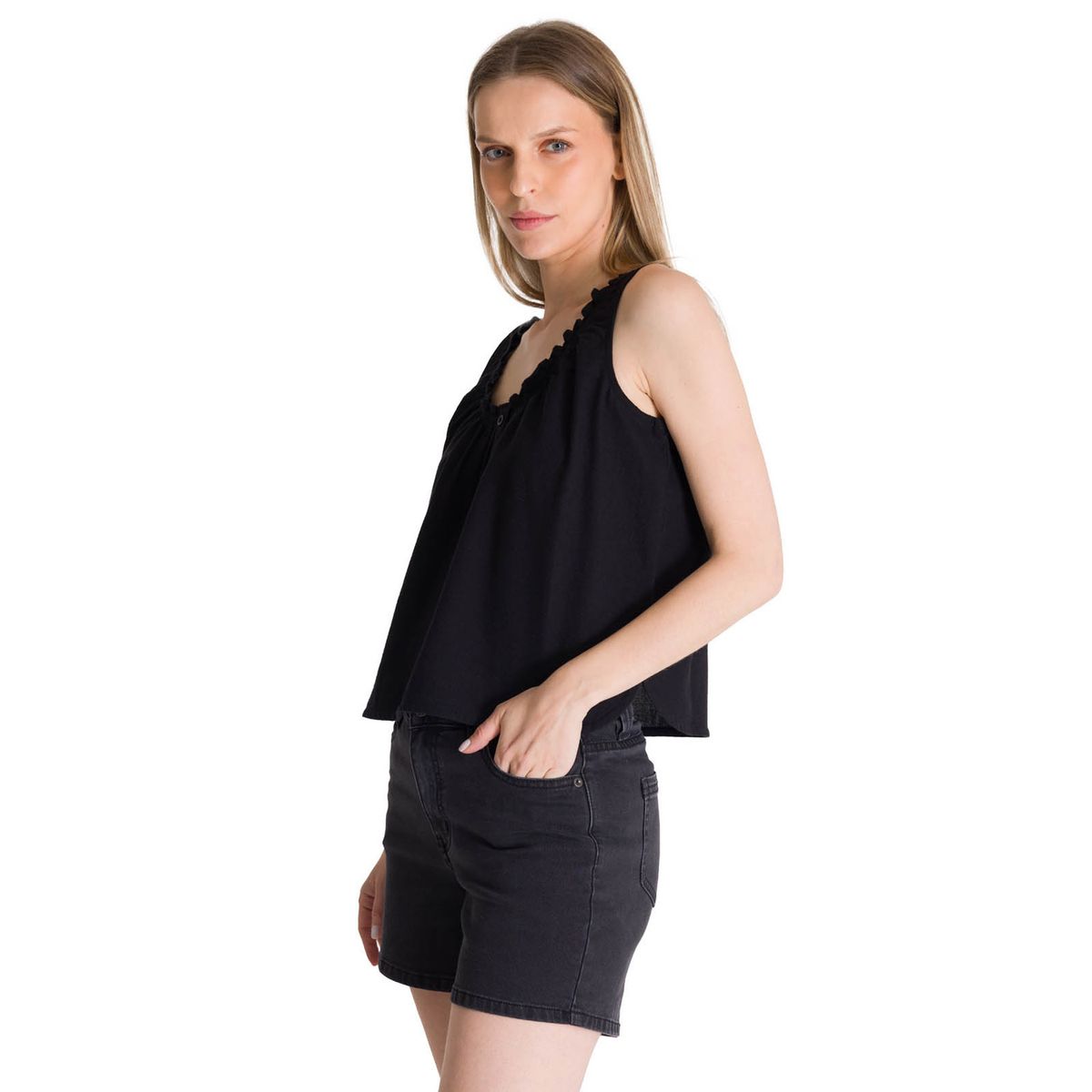 CAT - Blusa Sin Mangas Mujer U-Neck Negro CAT