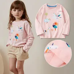 JUMP KIDS - Polera Algodón Manga Larga Niña Camiseta Unicornios Rosado