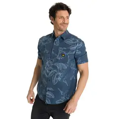 CAT - Camisa Manga Corta Hombre Printed Poplin Azul