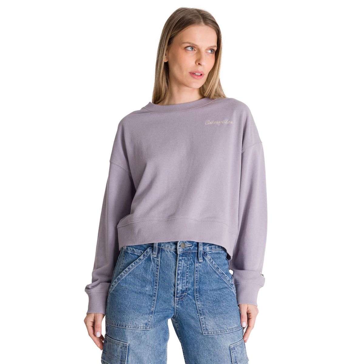 CAT - Polerón Crewneck Mujer Relaxed French Terry Lila CAT