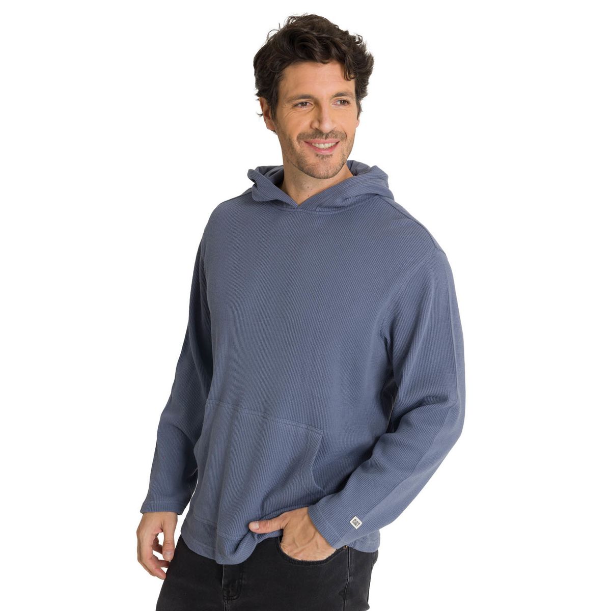 CAT - Polerón Con Gorro Hombre Waffle-Knit Gris CAT