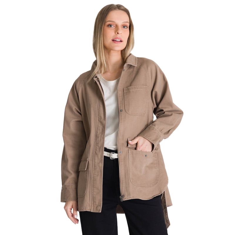 CAT - Chaqueta Larga Mujer Tie Waist Café CAT