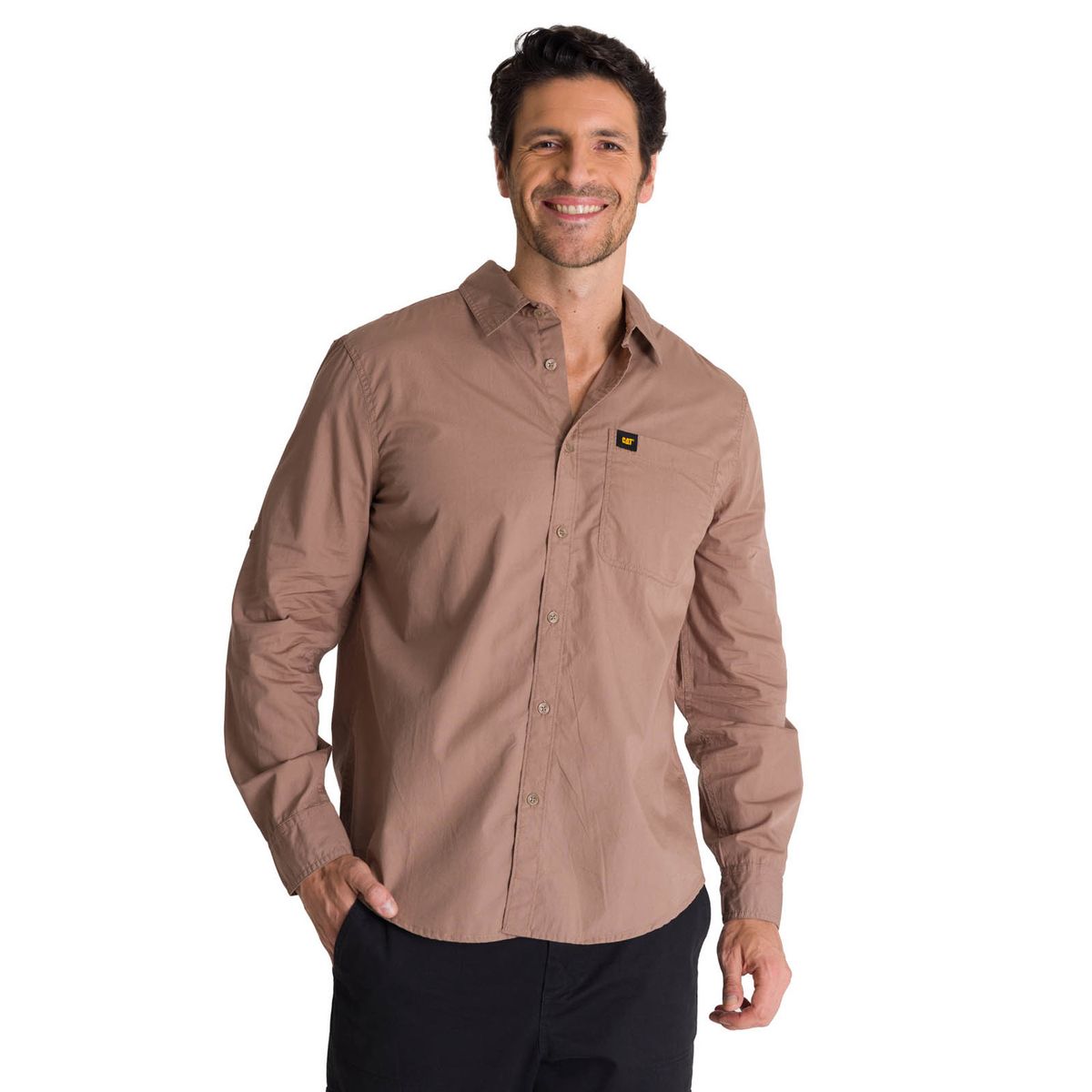CAT - Camisa Manga Larga Hombre Convertible Café CAT