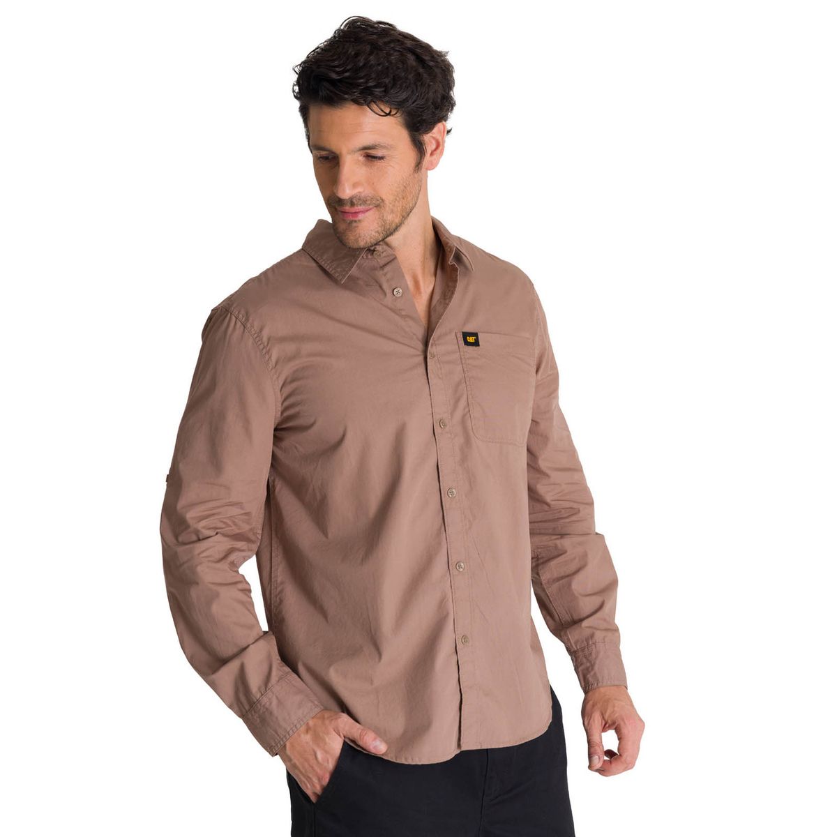 CAT - Camisa Manga Larga Hombre Convertible Café CAT