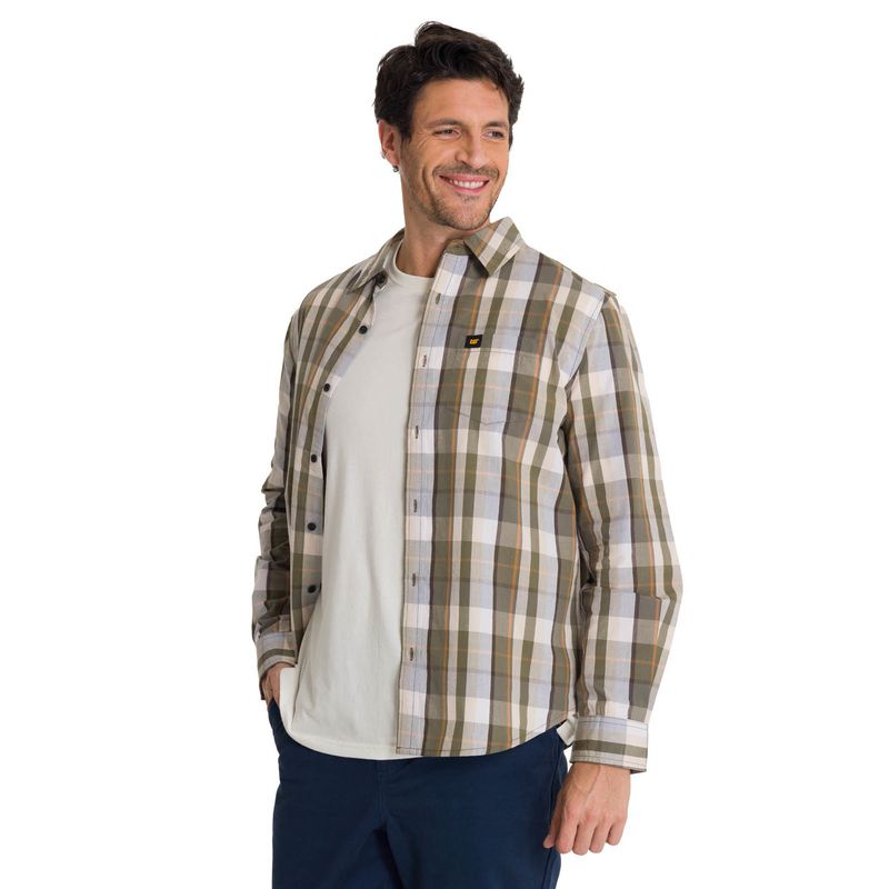 CAT - Camisa Manga Larga Hombre Poplin Oliva CAT
