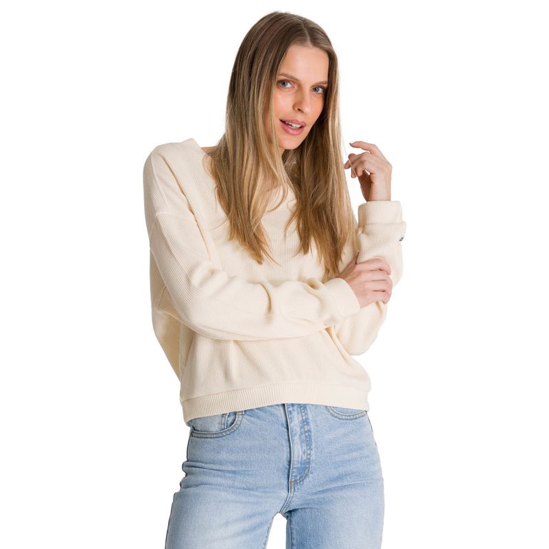 CAT - Polerón Cuello en V Mujer Oversize Waffle Blanco CAT