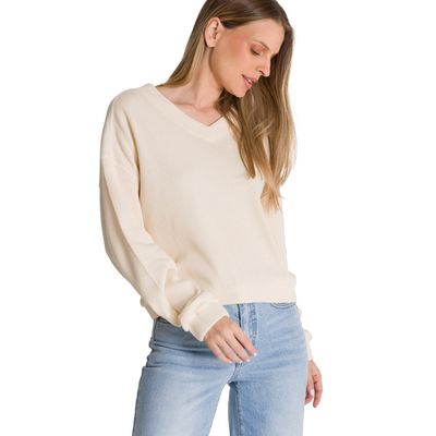 Imagen 2 del producto Polerón Cuello en V Mujer Oversize Waffle Blanco
