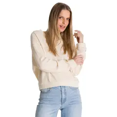 CAT - Polerón Cuello en V Mujer Oversize Waffle Blanco