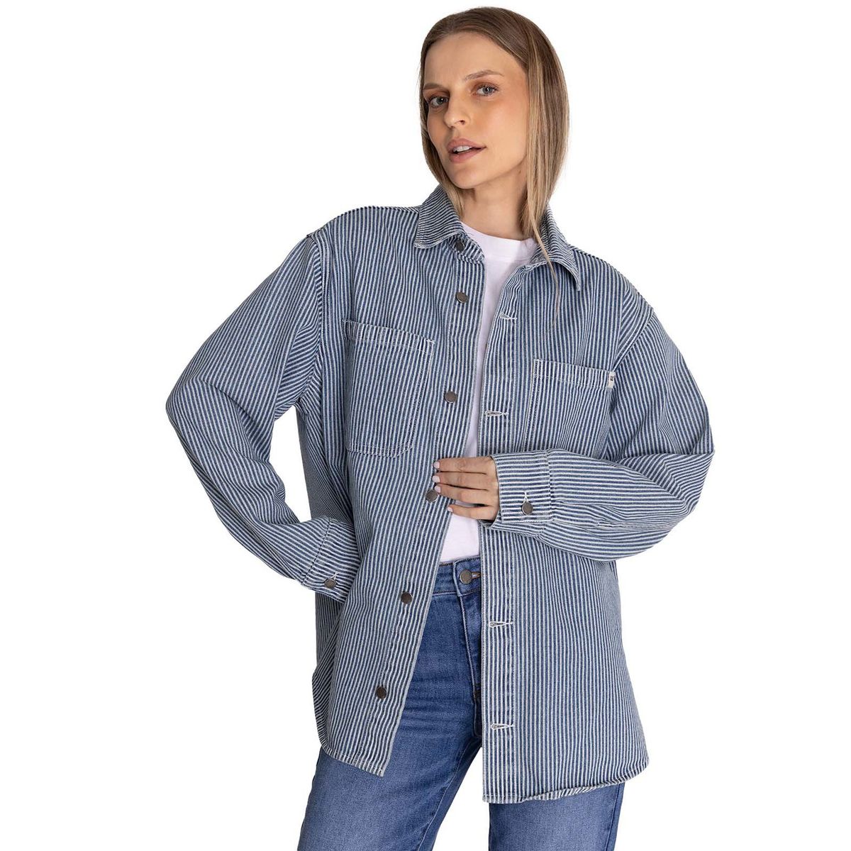 CAT - Chaqueta Oversized Mujer Stripe Denim Azul CAT