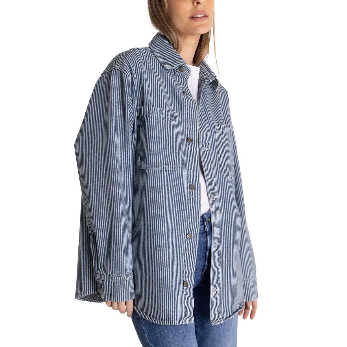 CAT - Chaqueta Oversized Mujer Stripe Denim Azul CAT