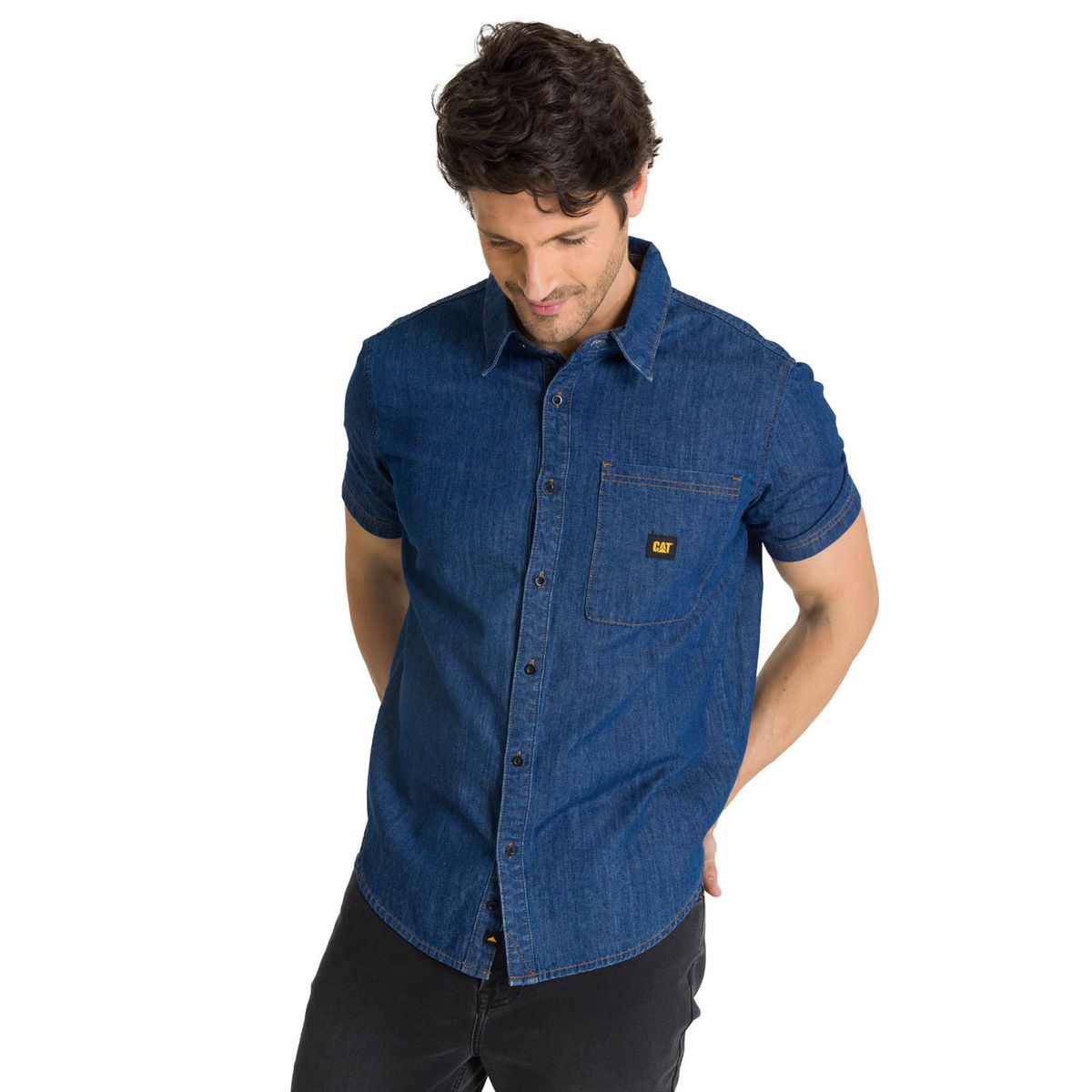 CAT - Camisa Manga Corta Hombre Denim Azul CAT