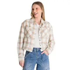 CAT - Camisa Manga Larga Mujer Cropped Flannel Beige