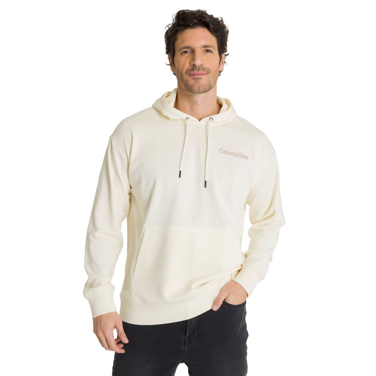 CAT - Polerón Con Gorro Hombre Relax French Terry Blanco CAT